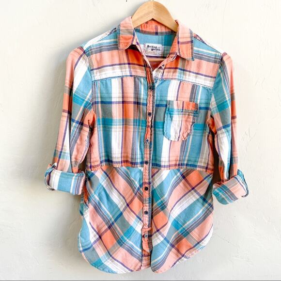 Anthropologie‎ Holding Horses Blue Plaid Button Top - Picture 2 of 6